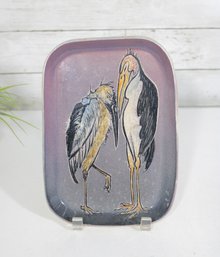 Mid-Century Modern Art Pottery Tray W/ Bird Motif  9.5 X 7' Signed Studio Piece