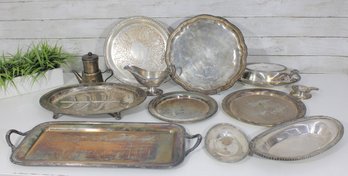 Large Vintage Silverplate Serving Ware Group Lot  Trays, Platters, Bowls & More