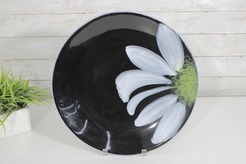 Bizzirri Italian Pottery Large Serving Platter  Hand Painted Black Daisy  15.5'