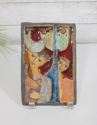 Handmade Glazed Ceramic Tile Plaque  Jonathan Admiring King David W/ Harp  8 X 5'