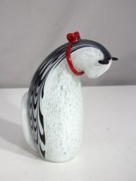 Signed Csar Palma Art Glass Cat Sculpture  Hand Blown Black & White With Red Collar