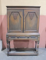 Vintage Kittinger Furniture  Cabinet On Stand  Solid Wood Storage With Original Makers Badge