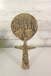 13.5' Hand Carved African Fertility Doll  Ashanti Akuaba Style Wood Sculpture With Beaded Accents