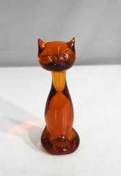 Vintage Hand Blown Amber Glass Cat Figurine  MCM Style, 6 Tall Paperweight