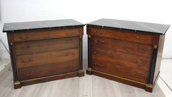 Pair Of Italian Empire-Style Marble Top Commodes For Bloomingdale's