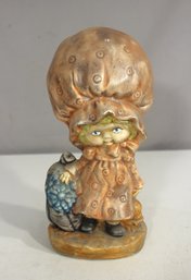 Vintage 10' Hand-Painted Ceramic Figurine  Whimsical Girl In Oversized Bonnet