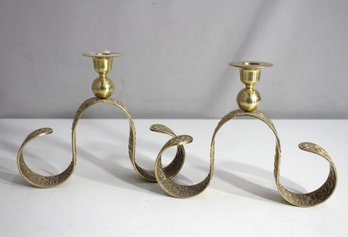 Pair Of Brass Scroll Candlesticks  Elegant 7' X 9' Design