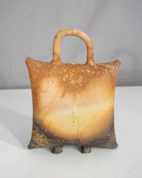 Studio Art Pottery Raku Fired Purse Vase  9 Tall Handcrafted Ceramic With Lid