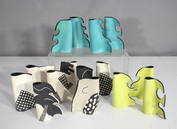 Set Of 13 Signed Hand-Painted Ceramic Sculptures  Abstract Postmodern Forms, 4H
