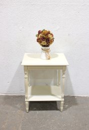 Vintage Cream Painted Wood Side Table / Nightstand With Lower Shelf  24.5' H