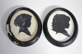 Pair Of Vintage Hand-Cut Silhouette Portraits In Oval Frames  8' X 6'