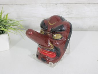 Vintage Japanese Tengu Mask Wall Plaque  Red Demon Long Nose Japan 8' X 6'