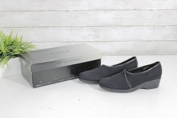 #20-Munro American Breeze Black Fabric Comfort Shoes  Womens Size 8W  Slip-On Wedges W/ Box