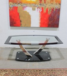 Modern Glass Top Coffee Table With Black Frame & Chrome X-Base  47' Wide