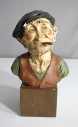 Vintage 12' Bust Sculpture Of Man With Cigar By G. Armani - Minor Chip On Hat