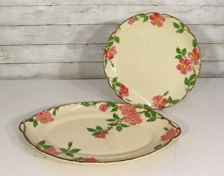 Franciscan Desert Rose Serving Platter & Round Plate  Hand Decorated California Pottery 19'x13' & 14'r