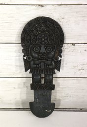 9.5' Carved Stone Pre-Columbian Style Figure  Tribal God Motif Sculpture (Repaired)