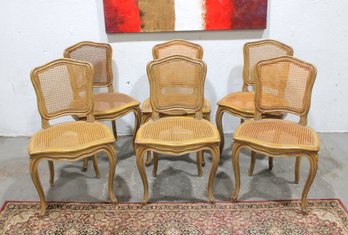 Set Of 6 French Louis XV Style Cane Back Dining Chairs  Natural Wood