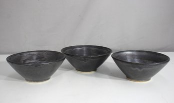 Set Of 3 Parlane Collection Ceramic Bowls  7 Wide X 3 High, Modern Charcoal Glaze