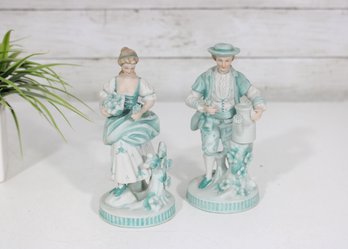 Vintage Pair Hand Painted Porcelain Figurines Made In Japan  Man & Woman  6.5' & 7'