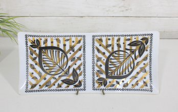 Vintage MCM Hansetta Milk Glass Tray  Leaf Pattern Rectangular Dish 5.5' X 12.5'