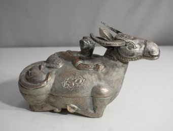 Vintage 6' X 9' Silver-Tone Ox And Rider Lidded Trinket Box