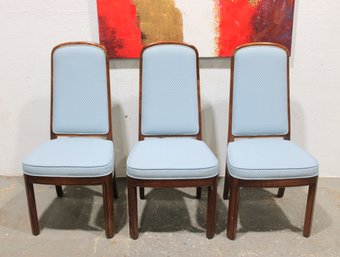 Set Of 3 Upholstered Dining Chairs  Wood Frames With Light Blue Fabric  41.5' H