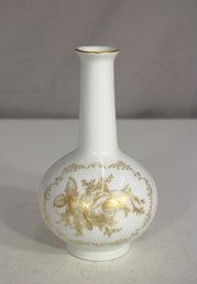 Vintage 6.5' Kaiser West Germany Porcelain Vase  White With Gold Floral Design