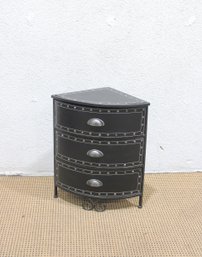 Bombay Company Black Corner Stand   3 Drawer Accent Cabinet W/ Lift-Top Storage  Studded Detail