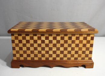 Handcrafted Wooden Checkerboard Inlay Storage Box