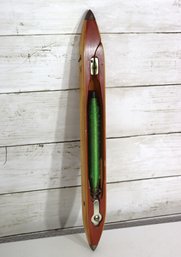 Vintage 15' Wooden Weaving Shuttle With Green Thread Spool  Textile Mill Tool