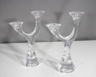 Pair Of Nachtmann Crystal Double Arm Candlesticks  Signed, Elegant Modern Design