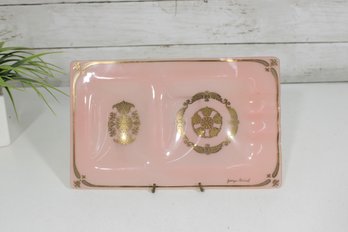 Vintage Georges Briard Pink Glass Tray  Gold Gilt MCM Serving Plate 10' X 6.5'