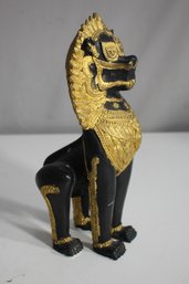 11' Tall Black And Gold Thai Guardian Lion Statue