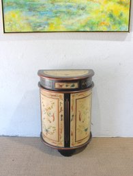 Hand-Painted Demilune Accent Cabinet  Oriental Style Half-Moon Chest W/ Drawer & Shelves