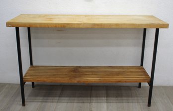 Industrial Wood And Metal Console Table With Slatted Shelf