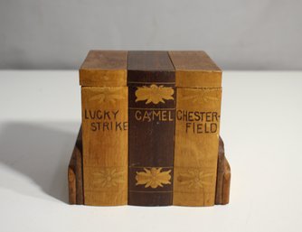 Vintage Wooden Cigarette Brand Storage Box With Inlay Dog Design