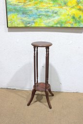 Bombay Company Tall Wood Plant Stand / Pedestal Table  Round Top W/ Lower Shelf  38.5'
