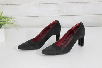 #26-Charles Jourdan Black Suede Heels Pumps  Womens Size 8.5  Classic Block Heel