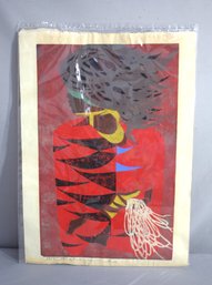 'Tadashi Nakayama 'Woman In Red Coat' - Signed And Dated 1957 Woodblock Print'