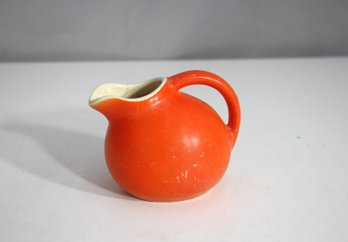 Vintage Mid-Century Modern Ball Pitcher  Orange Ceramic Jug With Cream Interior