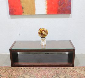 Modern Wood & Glass Top Coffee Table With Open Shelf  46.5' Wide