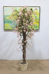 Tall Artificial Flowering Tree  74' Decorative Indoor Plant W/ Pink Blossoms