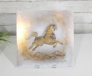 Sascha Brastoff Enamel On Copper Plaque  Mid-Century Modern Horse, 12' X 12'