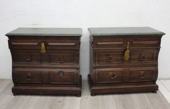 Pair Of Vintage Thomasville Marble Top Nightstands With Brass Hardware