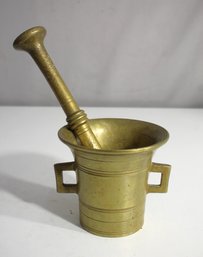 Vintage Brass Mortar And Pestle With Double Handles