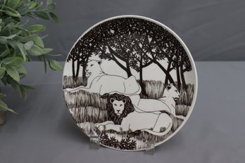 70s Brown & White Transferware African Safari Plate