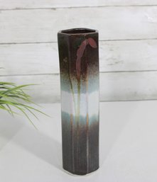 Vintage John Shedd Studio Pottery Cylinder Vase  Signed  Drip Glaze  10' Tall Art Pottery