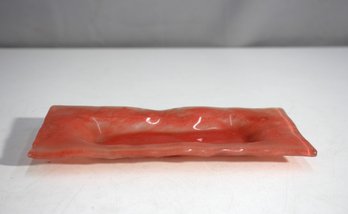 Handmade Coral-Toned Glass Dish - 8' X 4'
