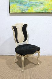 Upholstered Accent Chair  Black Tufted Seat W/ Cream Frame & Cane Back-37.5' High X 20' Wide X 17.5' Deep